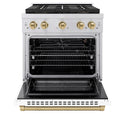 ZLINE Autograph Edition 30 in. 4.2 cu. ft. Paramount Gas Range with 4 Burner DuoPro™ Cooktop and Convection Gas Oven in Stainless Steel with White Matte Door and Champagne Bronze Accents, Open Box-Great Condition