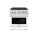 ZLINE Autograph Edition 30 in. 4.2 cu. ft. Paramount Gas Range with 4 Burner DuoPro™ Cooktop and Convection Gas Oven in Stainless Steel with White Matte Door and Polished Gold Accents, Open Box-Good Condition