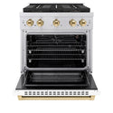 ZLINE Autograph Edition 30 in. 4.2 cu. ft. Paramount Gas Range with 4 Burner DuoPro™ Cooktop and Convection Gas Oven in Stainless Steel with White Matte Door and Polished Gold Accents, Open Box-Great Condition