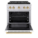 ZLINE Autograph Edition 30 in. 4.2 cu. ft. Paramount Gas Range with 4 Burner DuoPro™ Cooktop and Convection Gas Oven in Stainless Steel with White Matte Door and Polished Gold Accents, Open Box-Good Condition