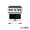 ZLINE Autograph Edition 30 in. 4.2 cu. ft. Paramount Gas Range with 4 Burner DuoPro™ Cooktop and Convection Gas Oven in Stainless Steel with White Matte Door and Matte Black Accents, Open Box-Good Condition