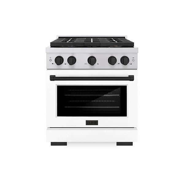 ZLINE Autograph Edition 30 in. 4.2 cu. ft. Paramount Gas Range with 4 Burner DuoPro™ Cooktop and Convection Gas Oven in Stainless Steel with White Matte Door and Matte Black Accents, Open Box-Good Condition