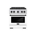 ZLINE Autograph Edition 30 in. 4.2 cu. ft. Paramount Gas Range with 4 Burner DuoPro™ Cooktop and Convection Gas Oven in Stainless Steel with White Matte Door and Matte Black Accents, Open Box-Great Condition