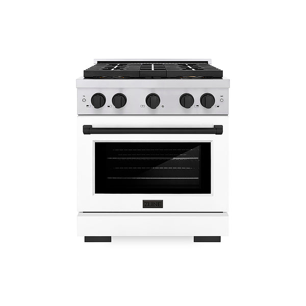 ZLINE Autograph Edition 30 in. 4.2 cu. ft. Paramount Gas Range with 4 Burner DuoPro™ Cooktop and Convection Gas Oven in Stainless Steel with White Matte Door and Matte Black Accents, Open Box-Great Condition