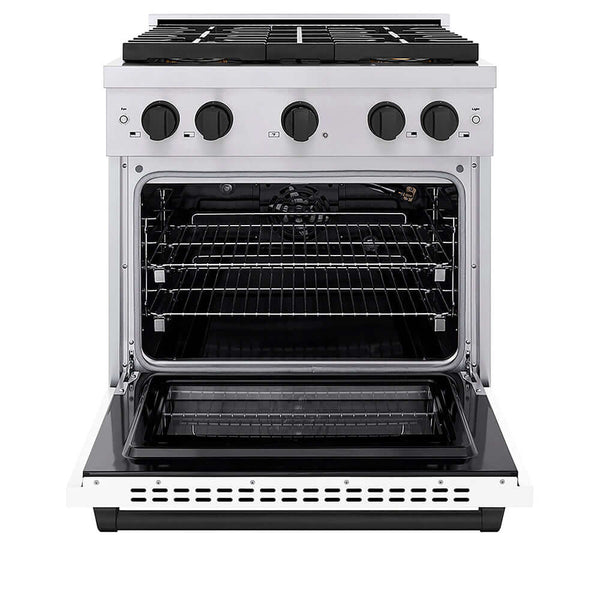 ZLINE Autograph Edition 30 in. 4.2 cu. ft. Paramount Gas Range with 4 Burner DuoPro™ Cooktop and Convection Gas Oven in Stainless Steel with White Matte Door and Matte Black Accents, Open Box-Good Condition