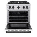 ZLINE Autograph Edition 30 in. 4.2 cu. ft. Paramount Gas Range with 4 Burner DuoPro™ Cooktop and Convection Gas Oven in Stainless Steel with White Matte Door and Matte Black Accents, Open Box-Great Condition