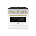 ZLINE Autograph Edition 36 in. 5.2 cu. ft. Paramount Gas Range with 6 Burner DuoPro™ Cooktop and Convection Gas Oven with White Matte Door and Champagne Bronze Accents, Open Box-Great Condition