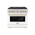 ZLINE Autograph Edition 36 in. 5.2 cu. ft. Paramount Gas Range with 6 Burner DuoPro™ Cooktop and Convection Gas Oven with White Matte Door and Champagne Bronze Accents, Open Box-Good Condition