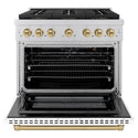 ZLINE Autograph Edition 36 in. 5.2 cu. ft. Paramount Gas Range with 6 Burner DuoPro™ Cooktop and Convection Gas Oven with White Matte Door and Champagne Bronze Accents (PSGRZ-WM-36-CB)