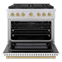 ZLINE Autograph Edition 36 in. 5.2 cu. ft. Paramount Gas Range with 6 Burner DuoPro™ Cooktop and Convection Gas Oven with White Matte Door and Champagne Bronze Accents, Open Box-Good Condition