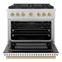 ZLINE Autograph Edition 36 in. 5.2 cu. ft. Paramount Gas Range with 6 Burner DuoPro™ Cooktop and Convection Gas Oven with White Matte Door and Champagne Bronze Accents, Open Box-Great Condition