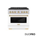 ZLINE Autograph Edition 36 in. 5.2 cu. ft. Paramount Gas Range with 6 Burner DuoPro™ Cooktop and Convection Gas Oven with White Matte Door and Polished Gold Accents, Open Box-Good Condition