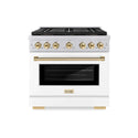 ZLINE Autograph Edition 36 in. 5.2 cu. ft. Paramount Gas Range with 6 Burner DuoPro™ Cooktop and Convection Gas Oven with White Matte Door and Polished Gold Accents, Open Box-Good Condition