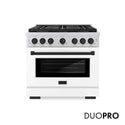 ZLINE Autograph Edition 36 in. 5.2 cu. ft. Paramount Gas Range with 6 Burner DuoPro™ Cooktop and Convection Gas Oven with White Matte Door and Matte Black Accents, Open Box-Good Condition