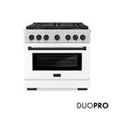 ZLINE Autograph Edition 36 in. 5.2 cu. ft. Paramount Gas Range with 6 Burner DuoPro™ Cooktop and Convection Gas Oven with White Matte Door and Matte Black Accents, Open Box-Great Condition