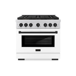 ZLINE Autograph Edition 36 in. 5.2 cu. ft. Paramount Gas Range with 6 Burner DuoPro™ Cooktop and Convection Gas Oven with White Matte Door and Matte Black Accents (PSGRZ-WM-36-MB)