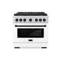 ZLINE Autograph Edition 36 in. 5.2 cu. ft. Paramount Gas Range with 6 Burner DuoPro™ Cooktop and Convection Gas Oven with White Matte Door and Matte Black Accents, Open Box-Great Condition
