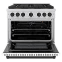 ZLINE Autograph Edition 36 in. 5.2 cu. ft. Paramount Gas Range with 6 Burner DuoPro™ Cooktop and Convection Gas Oven with White Matte Door and Matte Black Accents (PSGRZ-WM-36-MB)
