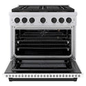 ZLINE Autograph Edition 36 in. 5.2 cu. ft. Paramount Gas Range with 6 Burner DuoPro™ Cooktop and Convection Gas Oven with White Matte Door and Matte Black Accents, Open Box-Good Condition