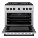 ZLINE Autograph Edition 36 in. 5.2 cu. ft. Paramount Gas Range with 6 Burner DuoPro™ Cooktop and Convection Gas Oven with White Matte Door and Matte Black Accents, Open Box-Great Condition