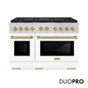 ZLINE Autograph Edition 48 in. 6.7 cu. ft. Paramount Gas Range with 8 Burner DuoPro™ Cooktop and Dual Ovens with White Matte Doors and Champagne Bronze Accents, Open Box-Great Condition