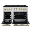 ZLINE Autograph Edition 48 in. 6.7 cu. ft. Paramount Gas Range with 8 Burner DuoPro™ Cooktop and Dual Ovens with White Matte Doors and Champagne Bronze Accents (PSGRZ-WM-48-CB)