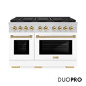 ZLINE Autograph Edition 48 in. 6.7 cu. ft. Paramount Gas Range with 8 Burner DuoPro™ Cooktop and Dual Ovens with White Matte Doors and Polished Gold Accents, Open Box-Good Condition