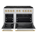 ZLINE Autograph Edition 48 in. 6.7 cu. ft. Paramount Gas Range with 8 Burner DuoPro™ Cooktop and Dual Ovens with White Matte Doors and Polished Gold Accents (PSGRZ-WM-48-G)