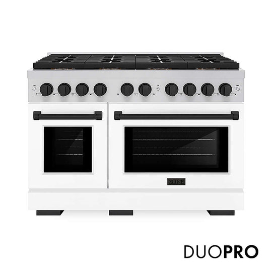 ZLINE Autograph Edition 48 in. 6.7 cu. ft. Paramount Gas Range with 8 Burner DuoPro™ Cooktop and Dual Ovens with White Matte Doors and Matte Black Accents, Open Box-Good Condition