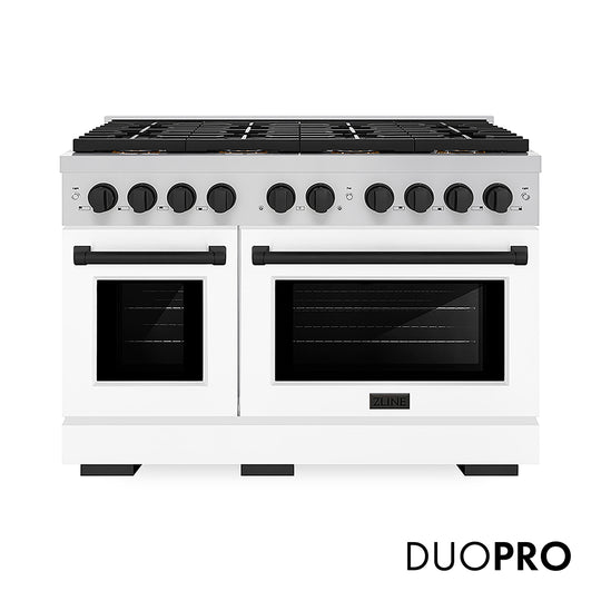 ZLINE Autograph Edition 48 in. 6.7 cu. ft. Paramount Gas Range with 8 Burner DuoPro™ Cooktop and Dual Ovens with White Matte Doors and Matte Black Accents, Open Box-Great Condition