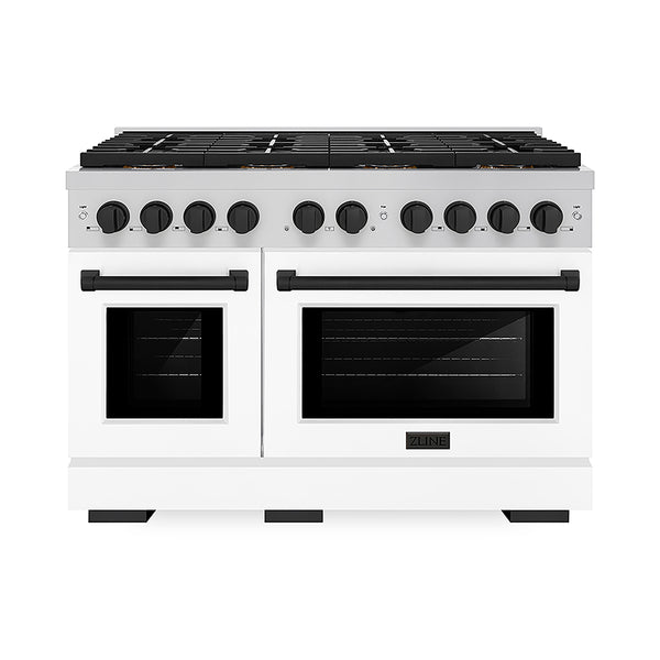 ZLINE Autograph Edition 48 in. 6.7 cu. ft. Paramount Gas Range with 8 Burner DuoPro™ Cooktop and Dual Ovens with White Matte Doors and Matte Black Accents, Open Box-Great Condition