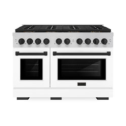 ZLINE Autograph Edition 48 in. 6.7 cu. ft. Paramount Gas Range with 8 Burner DuoPro™ Cooktop and Dual Ovens with White Matte Doors and Matte Black Accents (PSGRZ-WM-48-MB)