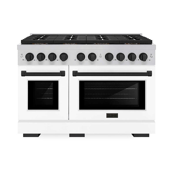 ZLINE Autograph Edition 48 in. 6.7 cu. ft. Paramount Gas Range with 8 Burner DuoPro™ Cooktop and Dual Ovens with White Matte Doors and Matte Black Accents, Open Box-Good Condition
