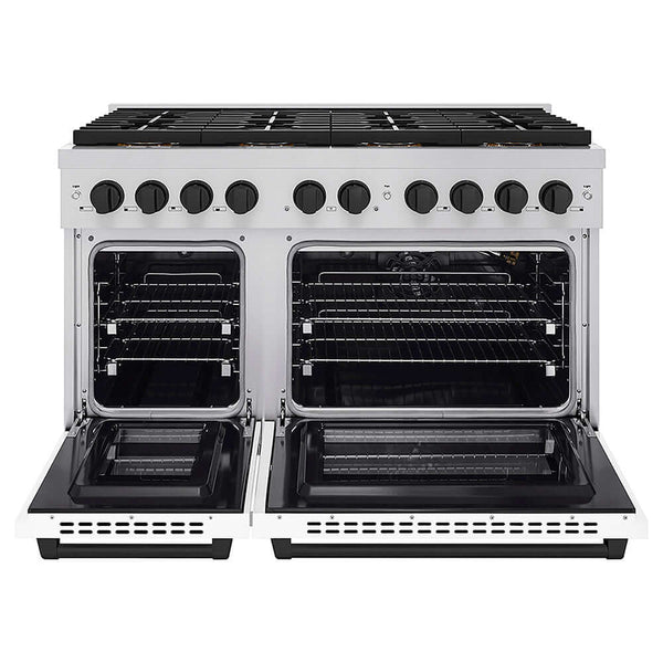 ZLINE Autograph Edition 48 in. 6.7 cu. ft. Paramount Gas Range with 8 Burner DuoPro™ Cooktop and Dual Ovens with White Matte Doors and Matte Black Accents, Open Box-Good Condition