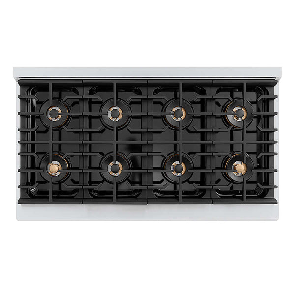 ZLINE Autograph Edition 48 in. 6.7 cu. ft. Paramount Gas Range with 8 Burner DuoPro™ Cooktop and Dual Ovens with White Matte Doors and Polished Gold Accents, Open Box-Good Condition