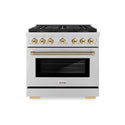 ZLINE Autograph Edition 36 in. 5.2 cu. ft. Paramount Gas Range with 6 Burner DuoPro™ Cooktop and Convection Gas Oven in Stainless Steel with Polished Gold Helix Handle and Accents (PSGRZ-36-KG)