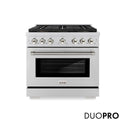 ZLINE Autograph Edition 36 in. 5.2 cu. ft. Paramount Gas Range with 6 Burner DuoPro™ Cooktop and Convection Gas Oven in Stainless Steel with Polished Nickel Helix Handle and Accents (PSGRZ-36-KPN)