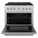 ZLINE Autograph Edition 36 in. 5.2 cu. ft. Paramount Gas Range with 6 Burner DuoPro™ Cooktop and Convection Gas Oven in Stainless Steel with Polished Nickel Helix Handle and Accents (PSGRZ-36-KPN)