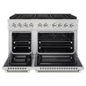 ZLINE Autograph Edition 48 in. 6.7 cu. ft. Paramount Gas Range with 8 Burner DuoPro™ Cooktop and Dual Ovens in Stainless Steel with Polished Gold Helix Handles and Accents (PSGRZ-48-KG)