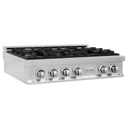 ZLINE 36 in. Legacy Gas Rangetop with 6 Brass Burners and Porcelain Cooktop in Stainless Steel (RT-BR-36)