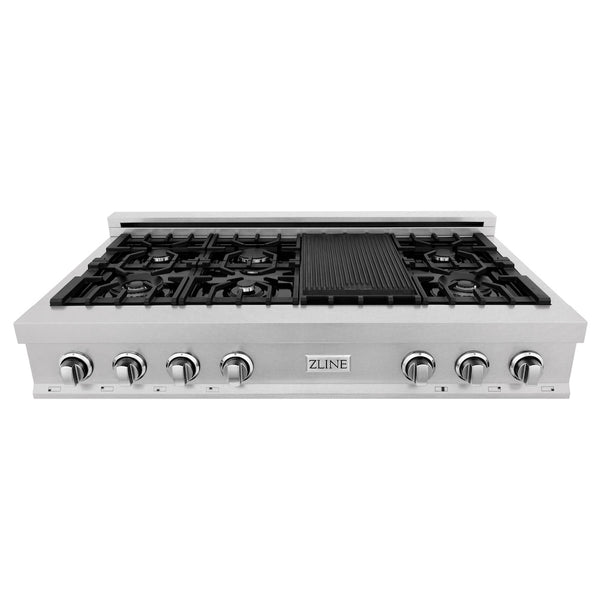 ZLINE 48 in. Legacy Gas Rangetop with 7 Burners and Porcelain Cooktop in Satin Stainless Steel, Open Box-Great Condition
