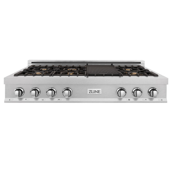 ZLINE 48 in. Legacy Gas Rangetop with 6 Brass Burners and Porcelain Cooktop in Satin Stainless Steel (RTS-BR-48)