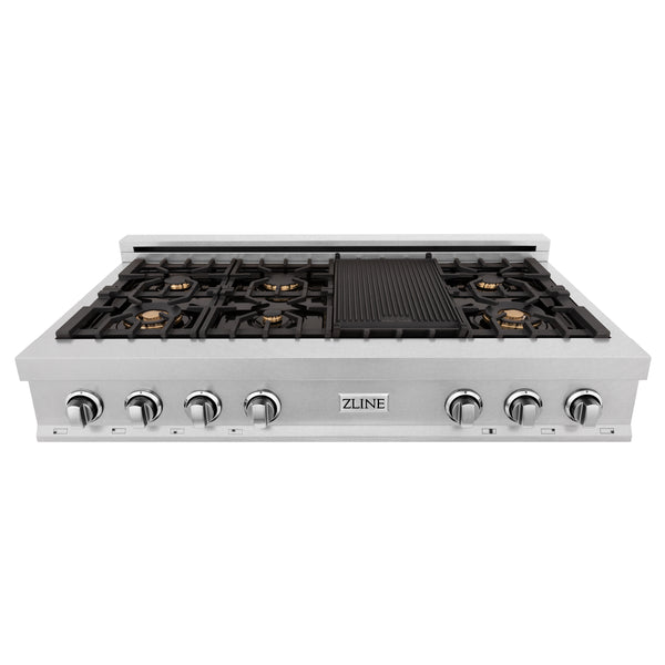 ZLINE 48 in. Legacy Gas Rangetop with 6 Brass Burners and Porcelain Cooktop in Satin Stainless Steel (RTS-BR-48)