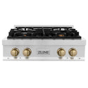 ZLINE Autograph Edition 30 in. Legacy Gas Rangetop with 4 Burners and Porcelain Cooktop in Stainless Steel with Champagne Bronze Accents, Open Box-Great Condition