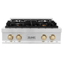 ZLINE Autograph Edition 30 in. Legacy Gas Rangetop with 4 Burners and Porcelain Cooktop in Stainless Steel with Polished Gold Accents, Open Box-Great Condition