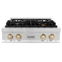 ZLINE Autograph Edition 30 in. Legacy Gas Rangetop with 4 Burners and Porcelain Cooktop in Stainless Steel with Polished Gold Accents, Open Box-Good Condition