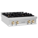 ZLINE Autograph Edition 30 in. Legacy Gas Rangetop with 4 Burners and Porcelain Cooktop in Stainless Steel with Polished Gold Accents, Open Box-Great Condition