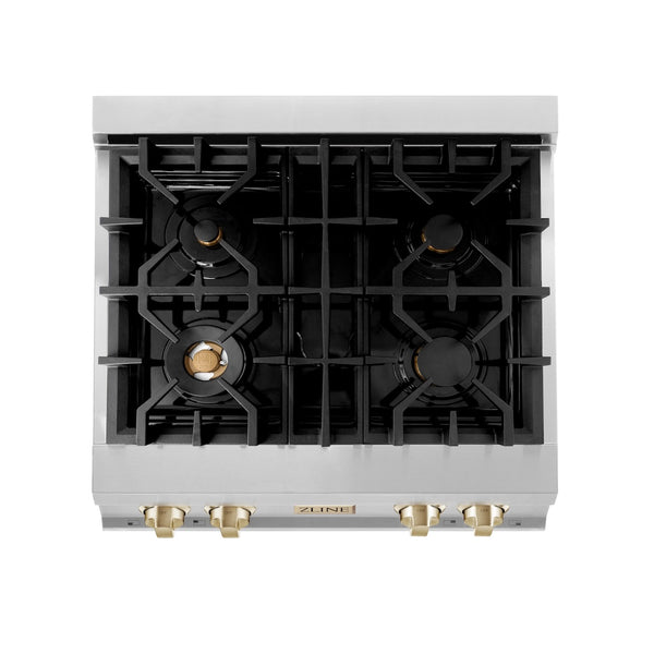 ZLINE Autograph Edition 30 in. Legacy Gas Rangetop with 4 Burners and Porcelain Cooktop in Stainless Steel with Polished Gold Accents, Open Box-Great Condition