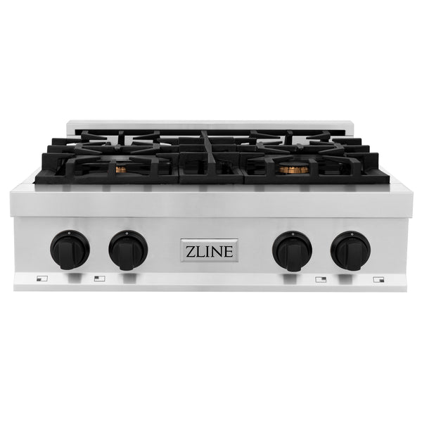 ZLINE 30 In. Autograph Edition Rangetop in Stainless Steel with Matte Black Accents (RTZ-30-MB)