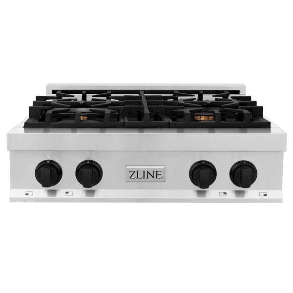 ZLINE Autograph Edition 30 in. Legacy Gas Rangetop with 4 Burners and Porcelain Cooktop in Stainless Steel with Matte Black Accents, Open Box-Great Condition